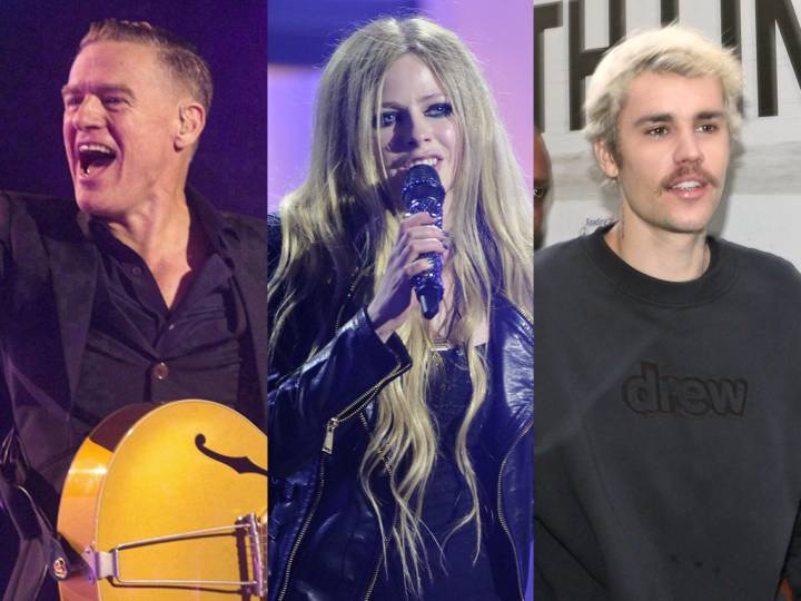 From left to right - Canadian musicians Bryan Adams, Avril Lavigne and Justin Bieber. CP Images Archive