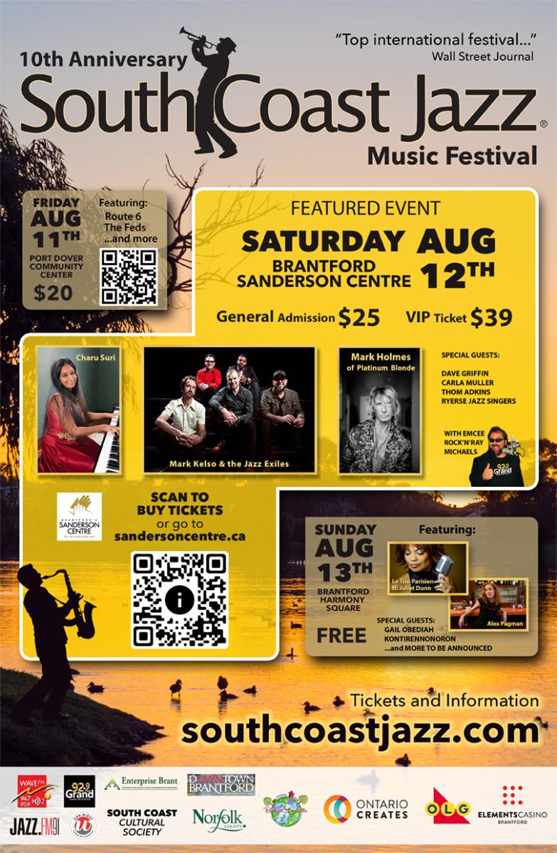 The 10th Anniversary of South Coast Jazz August 11-12-13, 2023 in Brantford