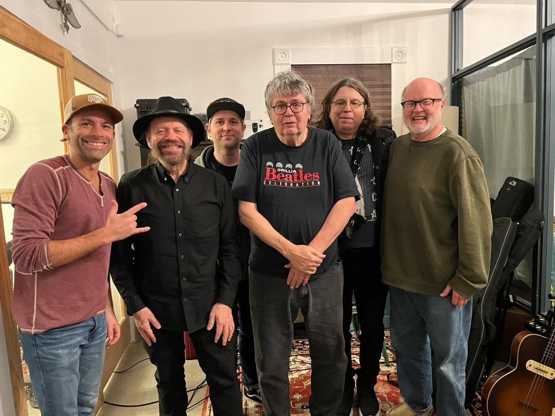 L-R JP LeBlanc, producer Colin Linden, engineer Mike Stankiewic,  Larry LeBlanc, bass player educator producer David Santos, and  drummer Bryan Owings.
